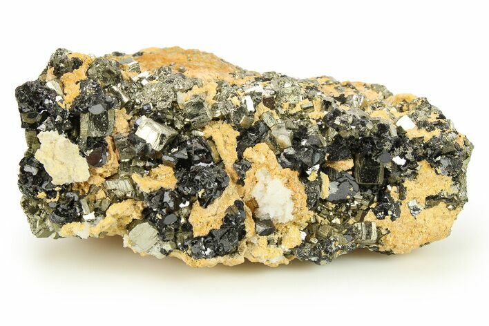 Quartz, Cubic Pyrite, and Sphalerite on Carbonate Matrix - Peru #276068